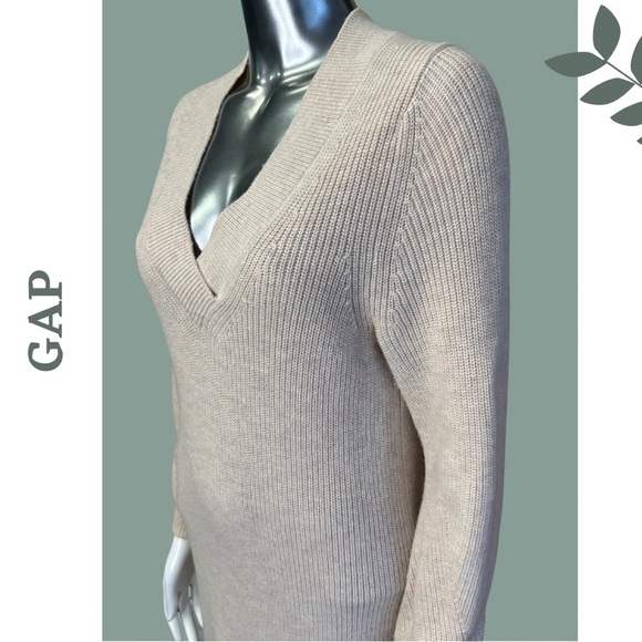 Gap V Neck Sweater Dress Long Sleeve Ribbed Midi Pale Pink Grey Size Extra Small - Picture 7 of 10